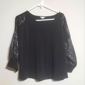Cato Medium Top Black Vegan Leather Eyelet Laser Cutout Sleeves Party Sexy‎